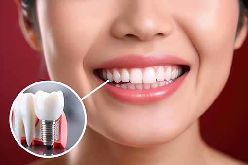 Teeth of Wesley Chapel Lady with Zoomed In Image of How Single Implant Tooth Replacement Was Done